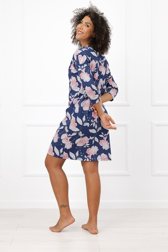 Koszula nocna Italian Fashion Entina bawełniana w kwiaty, rękaw 3/4, dekolt w serek V
