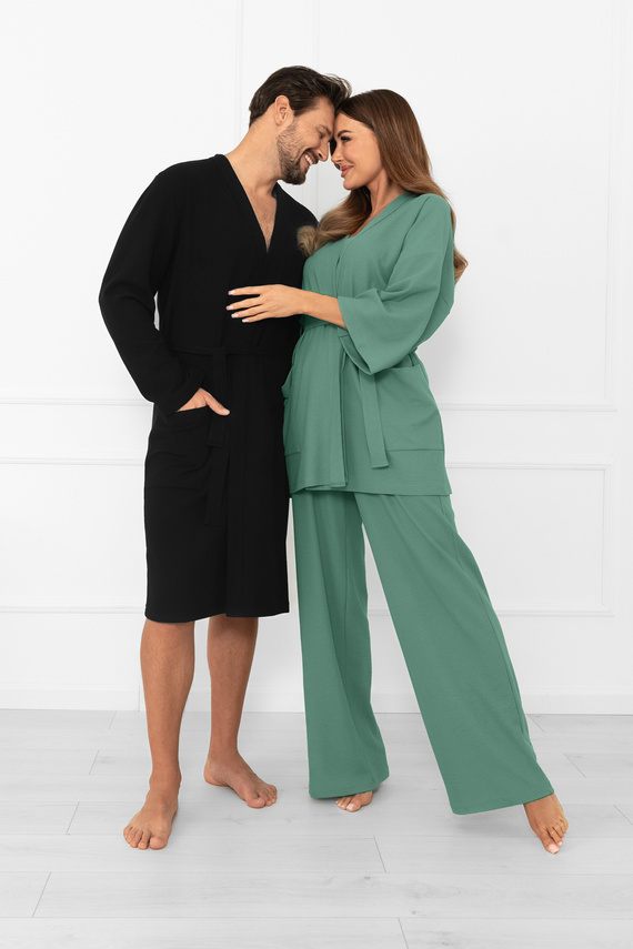 Vestaglia da uomo Bono Italian Fashion nera - con cintura, motivo in rilievo, elegante e confortevole