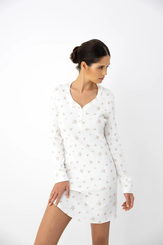 Camicia da notte donna Sensis Vida ecru in cotone con fiori manica lunga