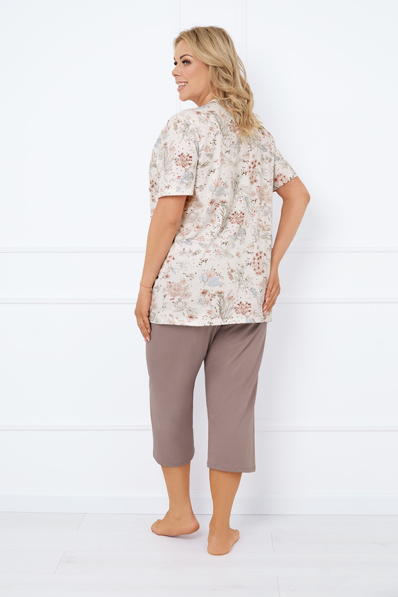 Ermida Pigiama donna manica corta, pantalone 3/4 Moda Italiana - stampa/cappuccino