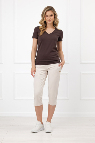Pantaloni Capri da donna Credo Italian Fashion 95% cotone con tasche 3/4 beige