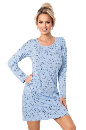 Camicia da notte Donna Star blu - cotone, manica lunga, confezionata in un sacchetto di plastica