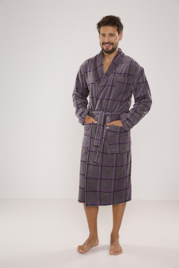 803 / 819 Vestaglia Twin Forex da uomo in spugna - grigio a quadri viola (grigio a quadri)