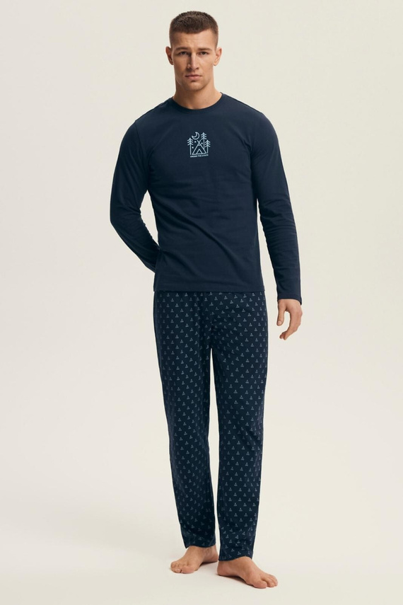 Henderson Core 43478 Pigiama da uomo blu Lush - cotone, maniche lunghe, confezione elegante