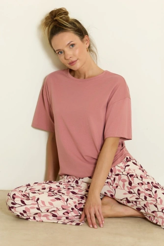 Pigiama donna Mefemi Calla PX72 in cotone, manica corta, pantaloni lunghi