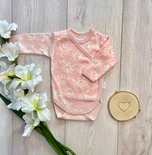 Body neonato incrociato Mamatti BD16326 rosa con cuoricini in cotone