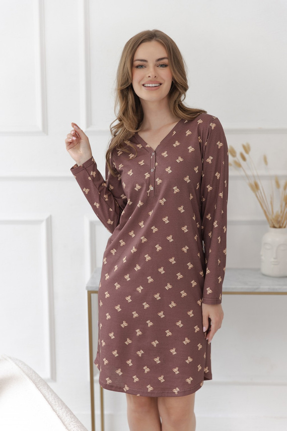 Camicia da notte Taro Lumi 3637 in cotone per allattamento manica lunga orsetti