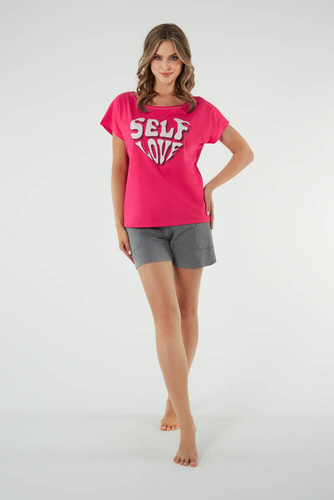 Selfie Pigiama da donna a maniche corte, pantaloncini Moda italiana - amaranto/melange