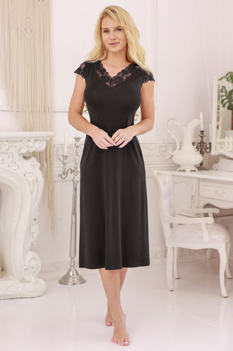 Sottoveste Kalimo - Sottoveste da notte in viscosa con pizzo | Nero