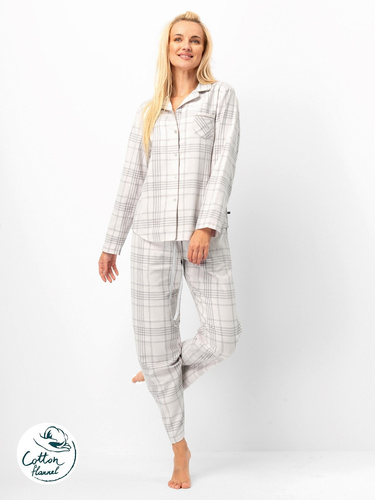 Pigiama da donna Key LNS 401 rosa chiaro - flanella di cotone, manica lunga, bottoni