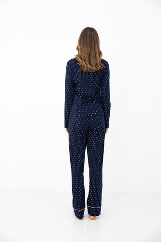 Pigiama donna Sensis Morgan blu navy 100% cotone manica lunga a pois