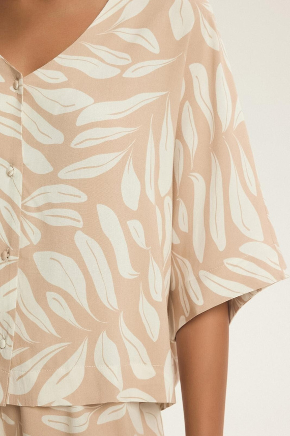 Pigiama Henderson Dextra donna 43688 pesca-viscosa, con zip, 3/4, stampa floreale