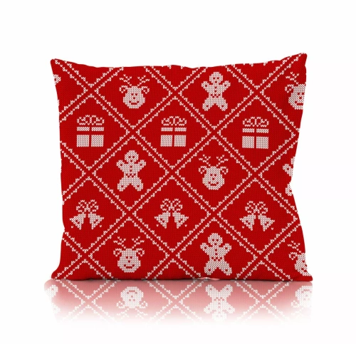 Federa decorativa natalizia Holly Jolly Faro - microfibra, rossa con motivo di maglione natalizio