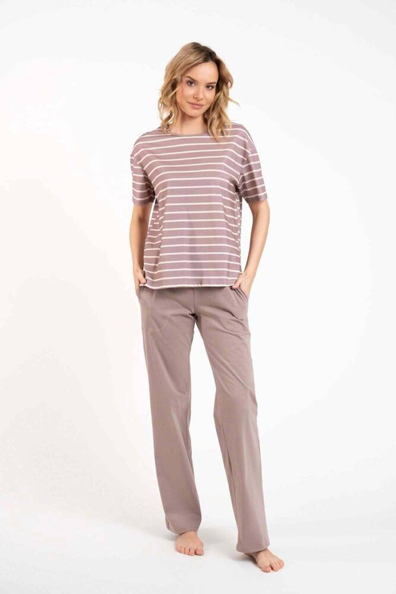 Betty Pigiama da donna manica corta, pantaloni lunghi Moda italiana - cappuccino/stampa cappuccino