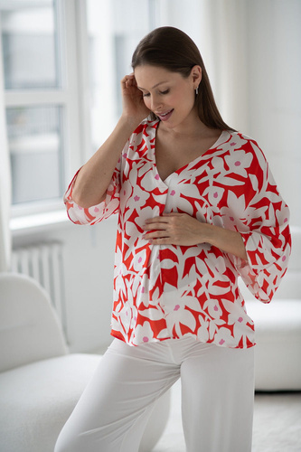 Camicetta premaman Mamafullness Milk&Love a fiori - viscosa, manica 3/4, oversize