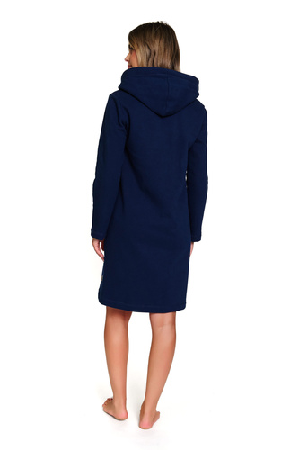 Doctor Nap 7364 - Vestaglia da donna in cotone con cerniera e cappuccio | 100% cotone, lucidata - blu navy