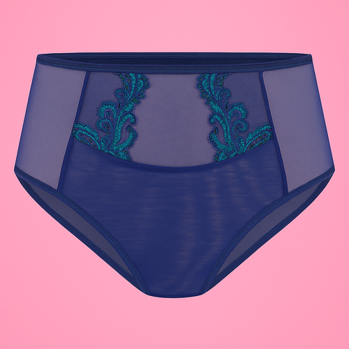 Mutandine da donna VF-474 - a vita alta, in pizzo, comfort Vena blu navy-verde