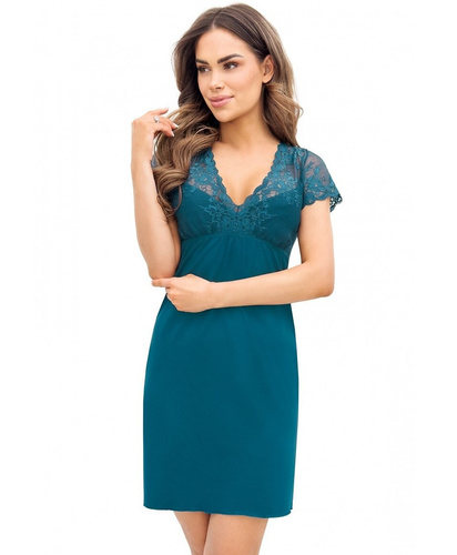Camicia da notte da donna Daria Donna petrol - viscosa, pizzo, manica corta