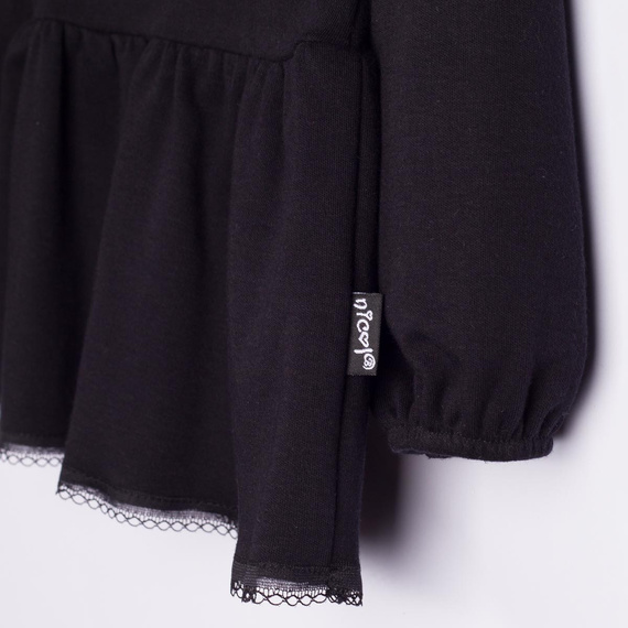 Blusa bambina Nicol 163706 100% cotone nera con baschina e pizzo