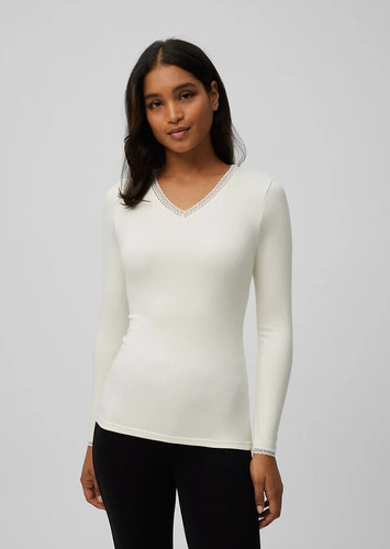T-shirt termica da donna Ysabel Mora 70018 panacotta- calda, traspirante, in pizzo e a maniche lunghe