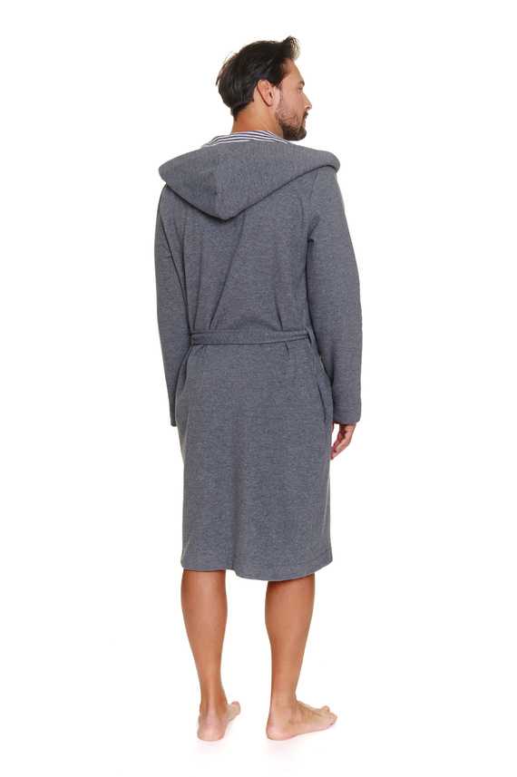 7230 Accappatoio da uomo Doctor Nap - cotone, cappuccio, finiture eleganti - grigio scuro
