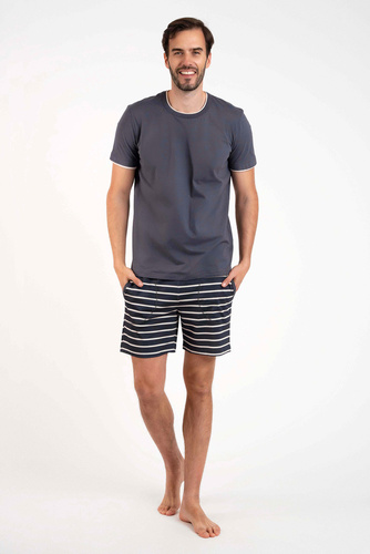 Lars Pigiama da uomo a maniche corte, pantaloni corti Moda italiana - stampa grafite/grafite