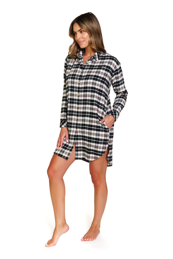 7336 Camicia da notte Doctor Nap - cotone, flanella, lunga, a quadri, sbottonata