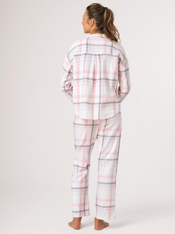 Pigiama donna in flanella Key LNS 415 B26 bianca a quadri, 100% cotone