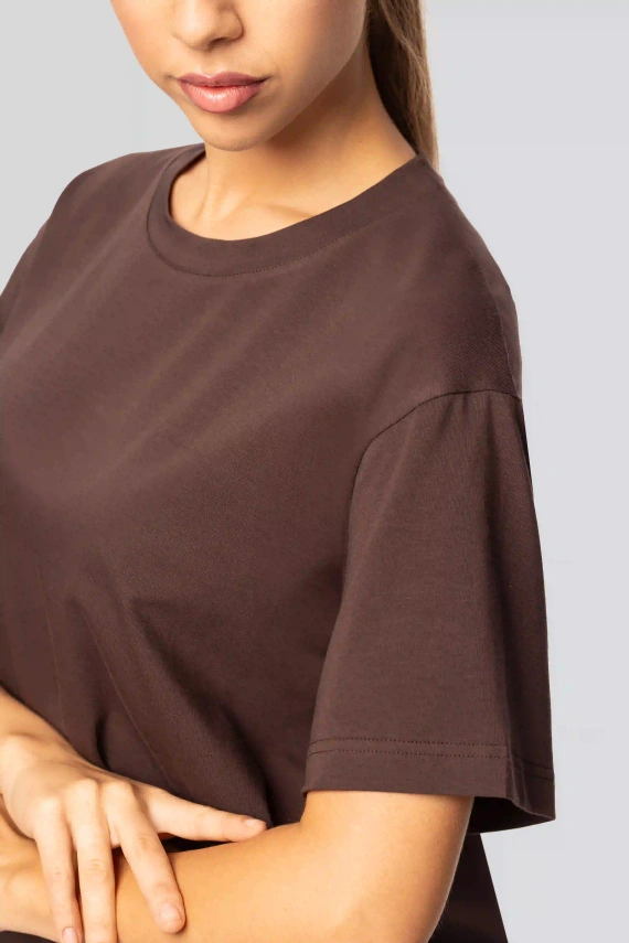 T-shirt da donna in cotone Urban Chocolate - Manica corta, taglio classico, alla moda con spacchetti | Materiale di alta qualità, elasticità