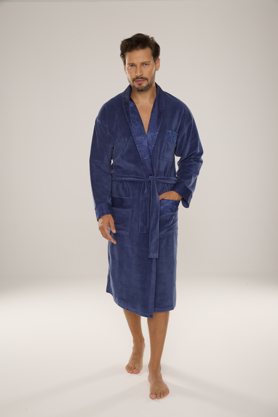 868 Nobile accappatoio da uomo in velluto De Lafense - elegante, morbido, pregiato, denim