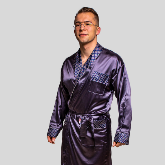 940 Forex accappatoio da uomo in raso - blu navy