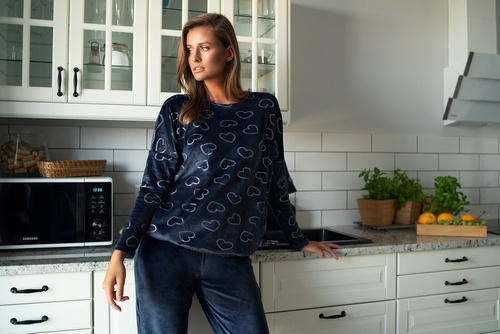 Set donna Elixir lungo. manica, lunghezza. pantaloni moda italiana blu navy