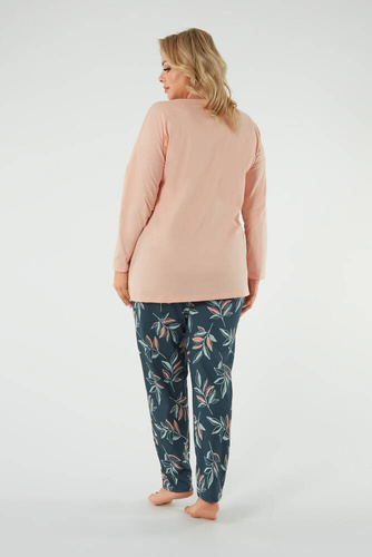 Julietta Pigiama da donna manica lunga, pantaloni lunghi Moda italiana - salmone/stampa