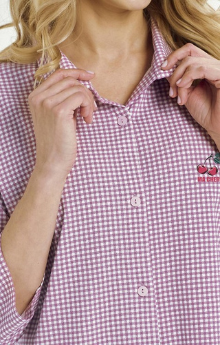 3436 Joliee Camicia da donna Taro rosa - cotone, a quadri, manica 3/4, bottoni