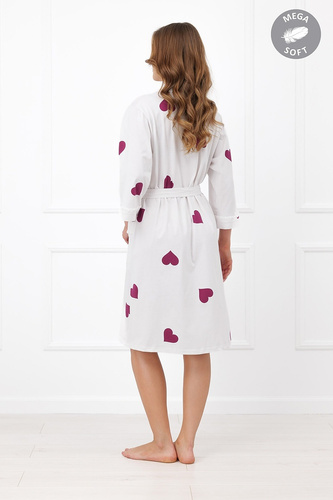 Italian Fashion Kioga Accappatoio donna Mega Soft ecru con cuori manica 3/4