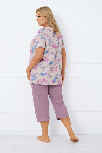 Inger Pigiama da donna manica corta, pantaloni 3/4 Moda italiana - stampa/cuoio