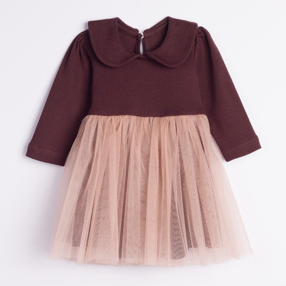 226167 Nicol HANIA Abito con tulle beige marrone manica lunga per bambina