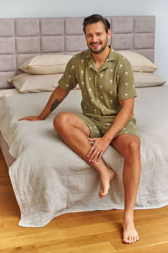 Pigiama uomo Doctor Nap 7417 mussola cotone – camicia e shorts oliva