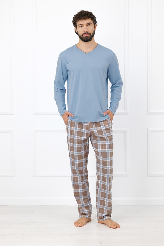 Italian Fashion Dante Pigiama Uomo Cotone Pantaloni Lunghi a Quadri - acciaio