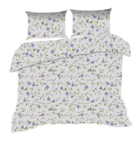 1668N Biancheria da letto in cotone Classic E24 Karo flowers grey purple - 100% cotone, resistente, colorato, set da 2 pezzi