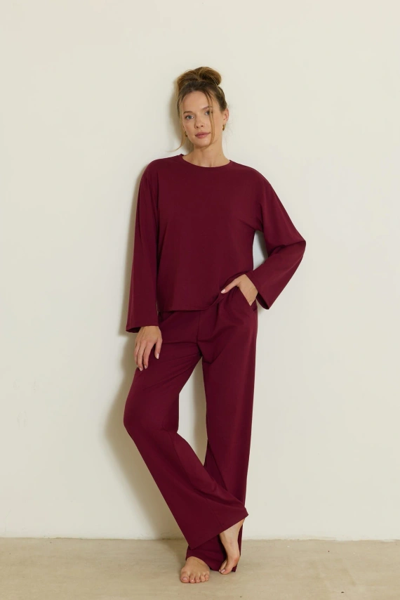 Pigiama donna Mefemi Calla PW75 in cotone oversize manica lunga pantaloni