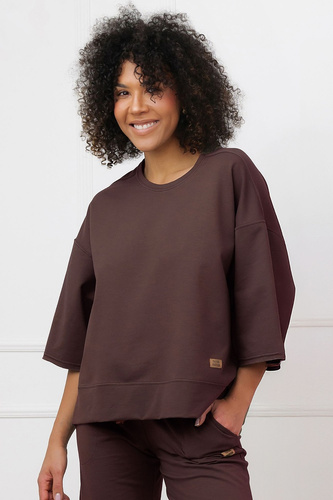 Felpa Kaori Italian Fashion 3/4 manica cotone elastan - marrone
