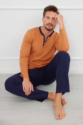 Julius Pigiama uomo manica lunga, pantaloni lunghi Moda italiana - cognac/verde