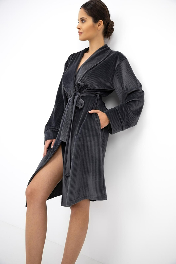 Accappatoio donna Sensis Marron mocca morbido con collo sciallato e tasche
