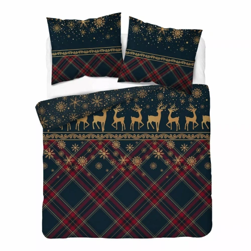 Pościel Detexpol 6058 A Renne invernali blu navy e rosso 100% cotone