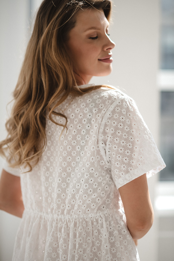 Camicia da notte gravidanza e allattamento Flower Power Milk & Love white 