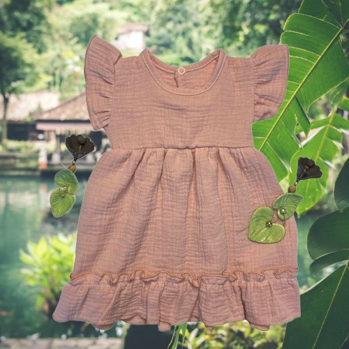 Mamatti SA50410 abito bambini in mussola rosa polvere leggero e traspirante