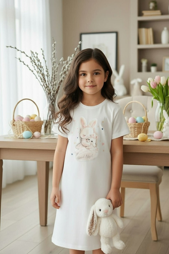 Camicia da notte bambina Cornette 494/124 ecru cotone manica corta