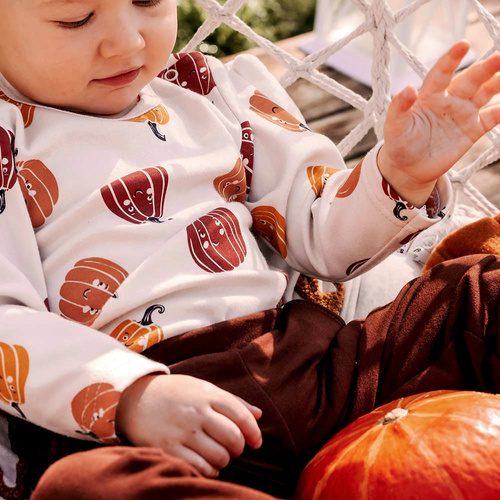 Body da bambino per Halloween Eevi - ecru, zucche, cotone