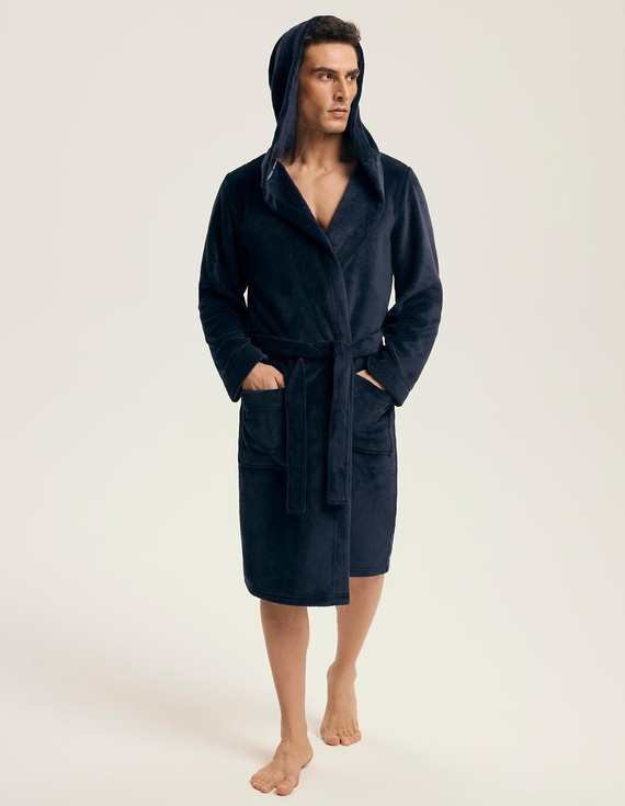 Accappatoio Henderson da uomo 43374 Naps navy- cappuccio, maglia calda, comfort ed eleganza